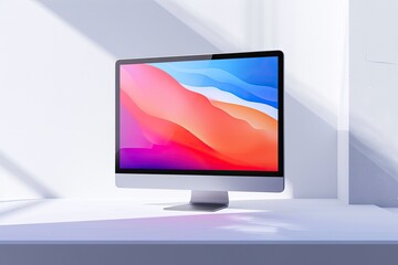 Fototapeta premium PC mockup in a minimalist studio space, its screen providing a blank canvas for digital art and design