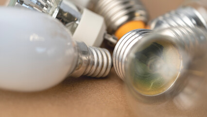 Old fluorescent light bulbs with various close-ups, various lights.