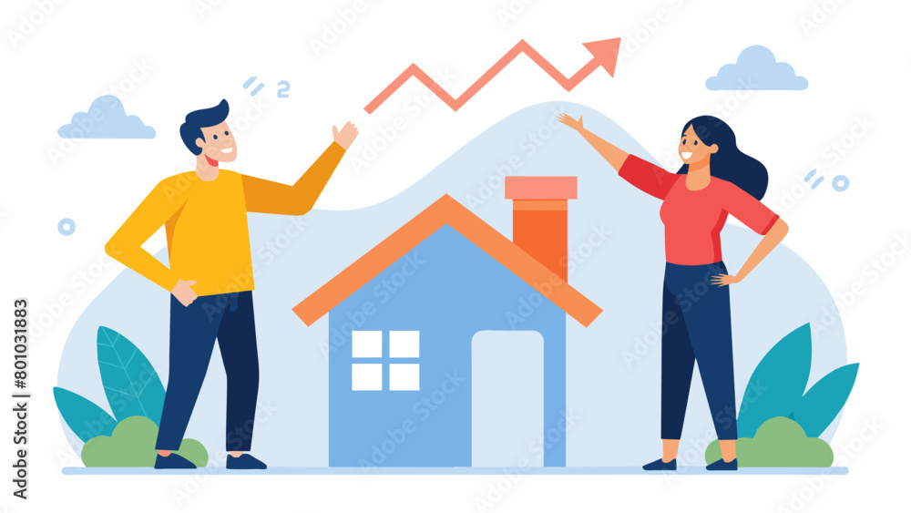 Poster a couple highfiving in front of a chart showing their progress in paying off debt and saving for a d