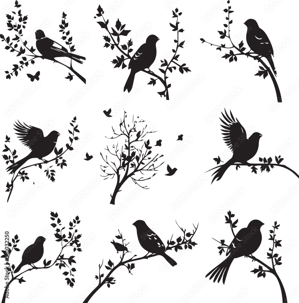 Poster set of birds silhouettes