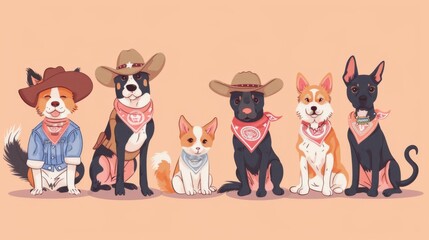 Cartoon Canine Cowboys: A Cute Assembly of Western-Themed Dog Characters