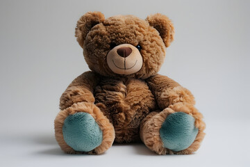Obraz premium Cute Brown Teddy Bear with Blue Feet - Perfect Gift