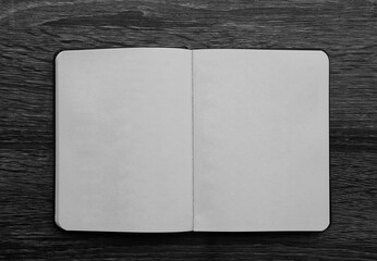 mock up template. Open notebook on wooden table. Lined paper background. Top view Minimal design of open Notebook memo on wooden table background. mockup. empty copy space for inscription.
