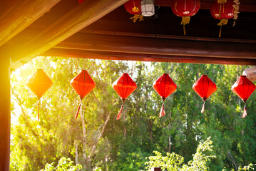 Traditional asian red lanters, outdoor decoration in Asia