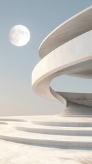 Fototapeta premium A Vertical Image Of A Modern Building With A Staircase And The Sky View In The Background.