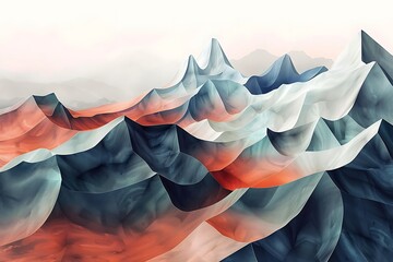 An abstract representation of a mountain range, with peaks and valleys rendered as bold, geometric shapes.