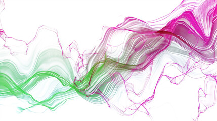 Dynamic neon green lightning streaks alongside energetic pink wave patterns, isolated on a solid white background."