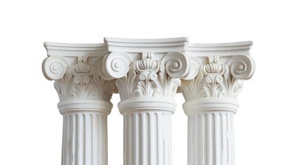 Elegant white Corinthian columns on soft neutral background themes of architecture, history, and design