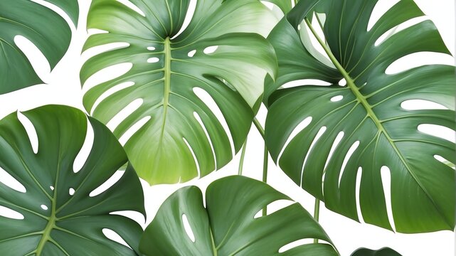 closeup of monstera leaves on plain white background from Generative AI