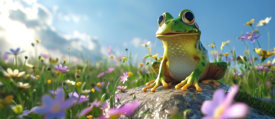 frog toad sitting on the lawn - Powered by Adobe