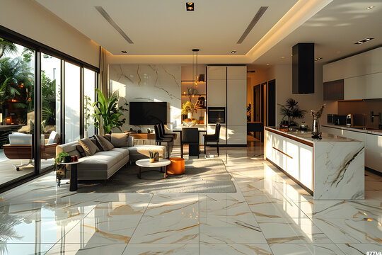 Luxurious Living Area with Marble and Polished Surfaces