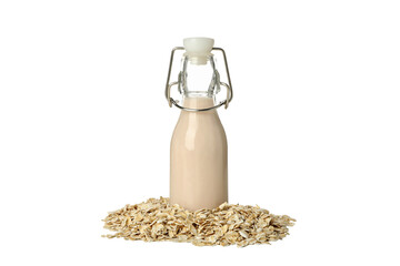 PNG, Bottle of milk and oatmeal, isolated on white background