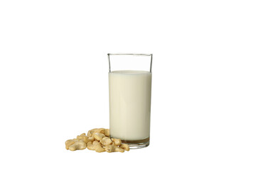 PNG, Glass with milk and nuts, isolated on white background