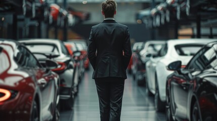 a man chooses a car at a car dealership