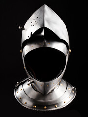 Medieval armor protection. Knight helm.