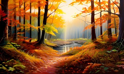 the beauty of autumn with a realistic depiction of colorful foliage fallen leaves carpet