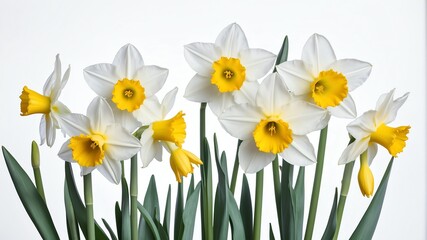 Obraz premium closeup of spring daffodils flowers on plain white background from Generative AI