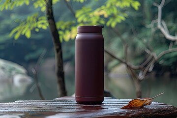 A stainless steel thermos bottle in matte burgundy exudes warmth and sophistication