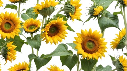 closeup of sunflower flowers on plain white background from Generative AI
