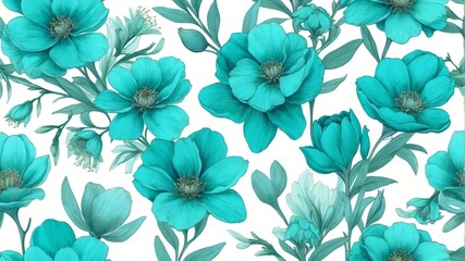 Fototapeta premium closeup of teal spring flowers on plain white background from Generative AI
