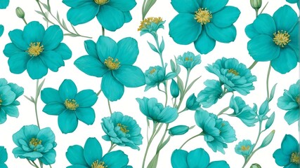 closeup of teal spring flowers on plain white background from Generative AI