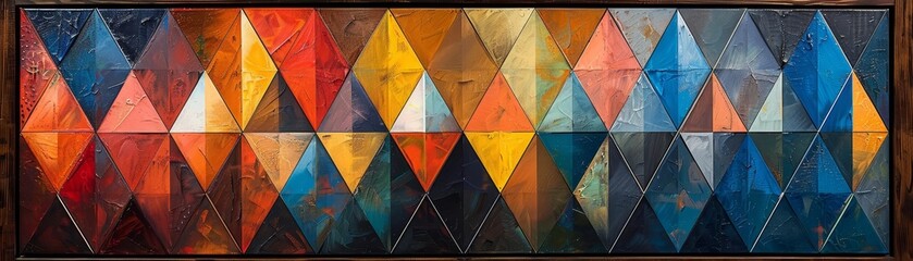 Create a geometric color block painting using at least 12 colors in a repeating pattern