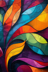 An abstract graffiti mural featuring swirling patterns and vibrant colors.
