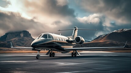 A Private Jet Is Parked On A Runway At An Airport.