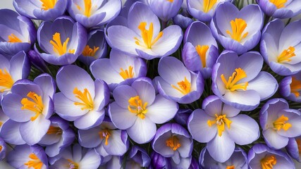 Fototapeta premium closeup of blue crocus flowers on plain white background from Generative AI
