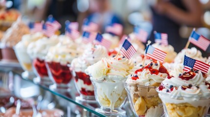 Patriotic American Flag Decorated Desserts at Festive Event - Powered by Adobe