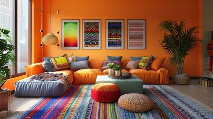 Eclectic Living Room Vibrancy: A photo highlighting the vibrancy of an eclectic living room, with bold colors