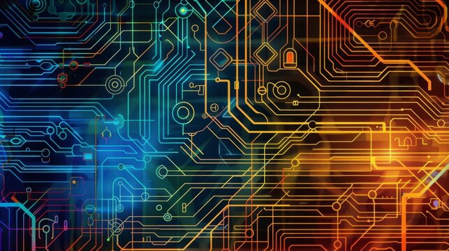 Colorful Circuit Board Background with Electronic Patterns