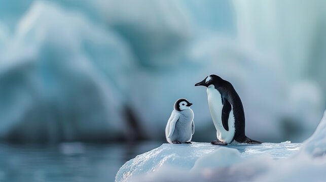 Antarctic Aww: Hyper-Realistic Penguin Duo Huddles on Icy Shore (Minimalist Scene)