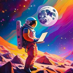 colorful astronaut, background, material, illustration, art, graphic, design, cool, designer, Generative AI