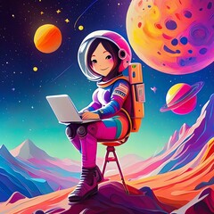 Naklejka premium colorful astronaut, background, material, illustration, art, graphic, design, cool, designer, Generative AI