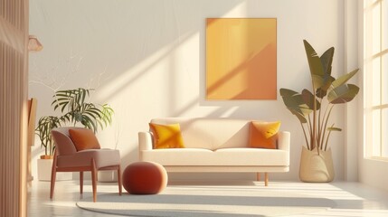Minimalist Living Room Artistic Elements: An illustration highlighting a minimalist living room