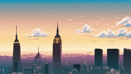 Fototapeta premium Panorama of the center New York city in the sunset