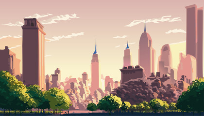 Obraz premium Panorama of the center New York city in the sunset