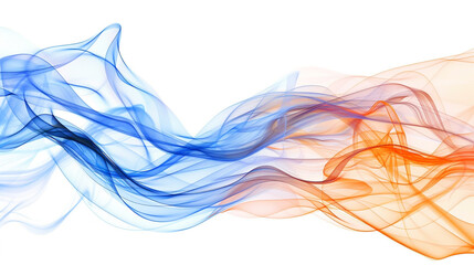 Dynamic blue and orange spectrum wave lines with a sense of energy, isolated on a solid white background."