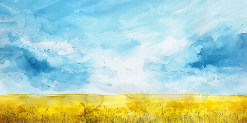 Watercolor illustration animation. Background illustration of a fresh green meadow rural environment.