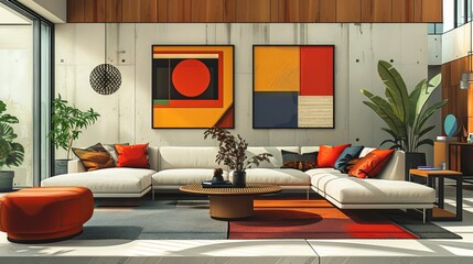Modern Living Room Decor: An illustration highlighting the decor of a modern living room