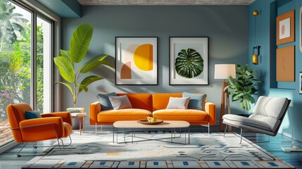 Modern Living Room Inspiration: An illustration providing inspiration for designing a modern living room