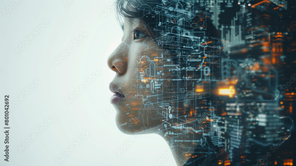 Aufkleber integration of human and digital elements in business operations through visual representation.