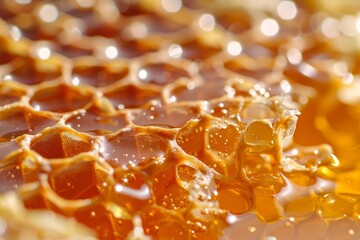 A honeycomb is dripping with honey