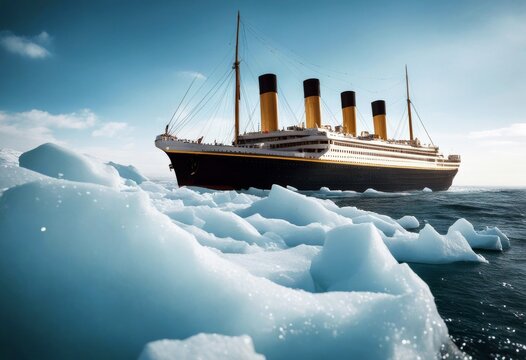 'hit titanic ocean iceberg ai generative saster ship trip history liner tragedy voyage cruise shipwreck boat transatlantic legend mail mark sail maritime passenger antique' - Powered by Adobe