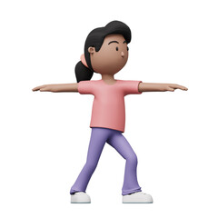 A cartoon woman is doing a exercise and yoga pose. 3d render