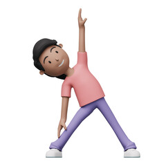 A cartoon woman is doing a exercise and yoga pose. 3d render