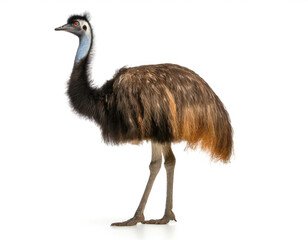 Emu auf zwei beinen isoliert auf weißen Hintergrund, Freisteller