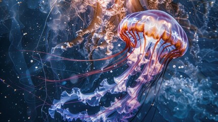 Majestic Jellyfish Gliding Through Ocean Depths - obrazy, fototapety, plakaty