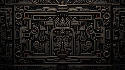 pattern on a black background. Ethnic, tribal ornaments of East, Asia, India, Mexico, Aztecs, Peru for brochure, booklet, flyer, website.